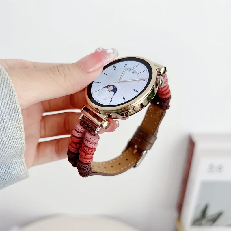 Coros Watch GT 4 41mm / Garmin Venu 3S 18mm Leather Watch Strap Volcanic Rock Beads Band