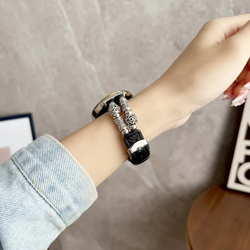 Coros Watch GT 4 41mm / Garmin Venu 3S 18mm Watch Band Vegan Leather Beads Wrist Strap