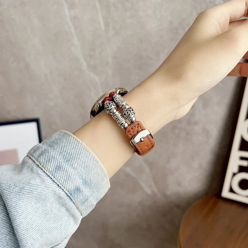 Coros Watch GT 4 41mm / Garmin Venu 3S 18mm Watch Band Vegan Leather Beads Wrist Strap