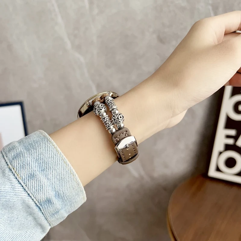 Coros Watch GT 4 41mm / Garmin Venu 3S 18mm Watch Band Vegan Leather Beads Wrist Strap
