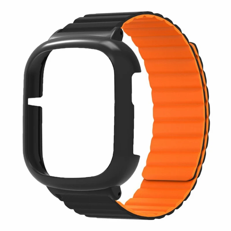 Honor Watch 4 Flexible Watch Band Magnetic Wrist Strap with Bump Resistant Watch Case - Black+Orange