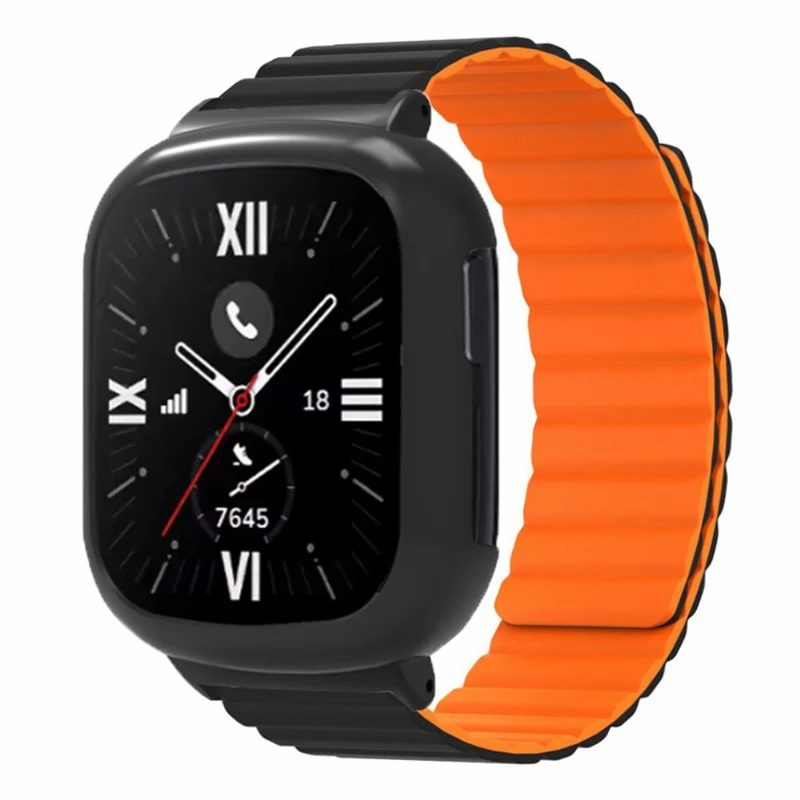 Honor Watch 4 Flexible Watch Band Magnetic Wrist Strap with Bump Resistant Watch Case - Black+Orange