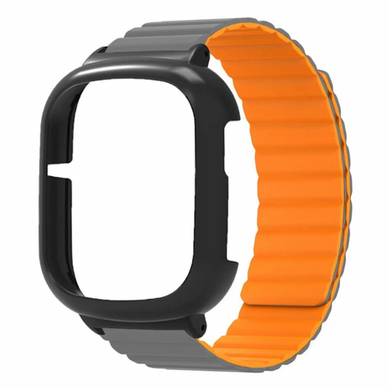 Honor Watch 4 Flexible Watch Band Magnetic Wrist Strap with Bump Resistant Watch Case - Black+Orange
