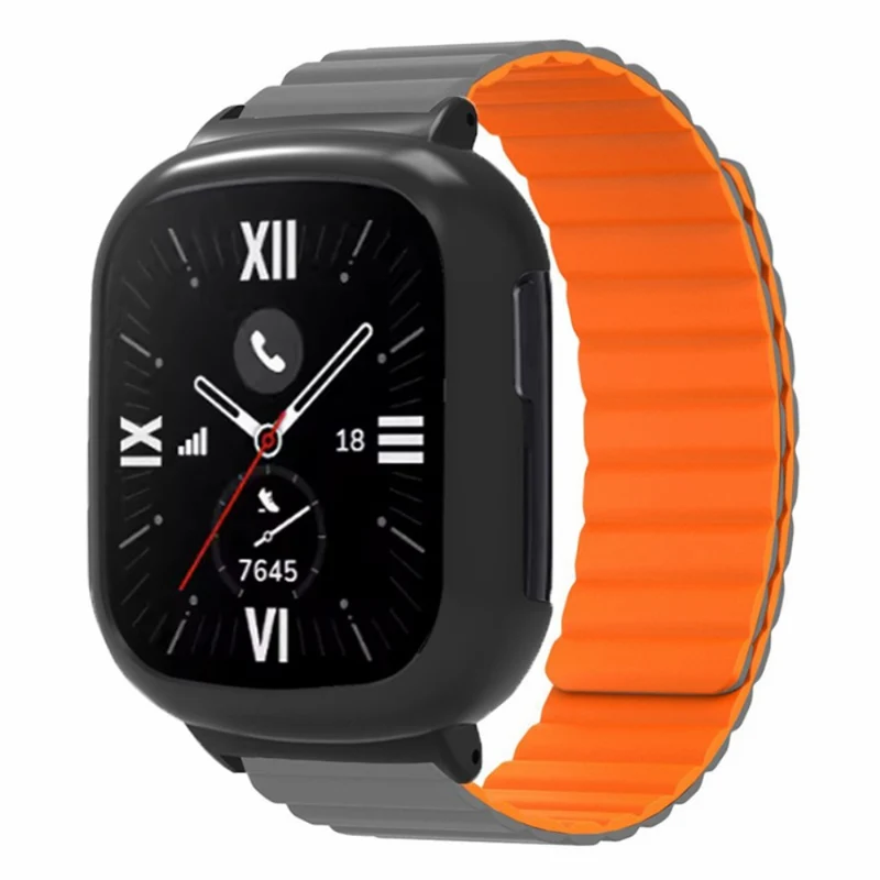 Honor Watch 4 Flexible Watch Band Magnetic Wrist Strap with Bump Resistant Watch Case - Black+Orange