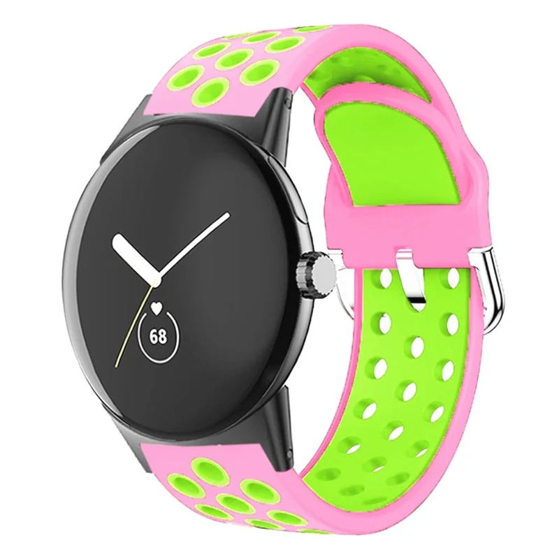 Google Pixel Watch 2 / Pixel Watch Silicone Dual Color Breathable Watch Bands - Pink+Green