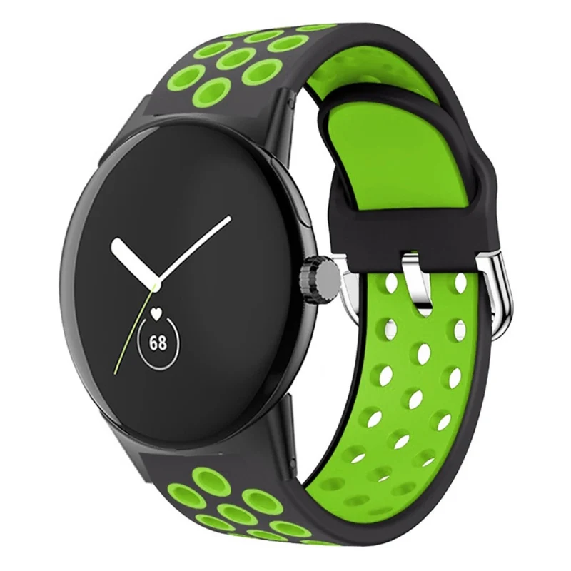 Google Pixel Watch 2 / Pixel Watch Silicone Dual Color Breathable Watch Bands - Pink+Green