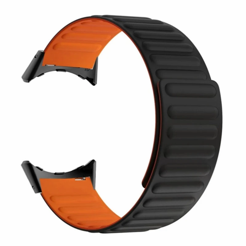 Google Pixel Watch / Pixel Watch 2 Magnetic Watch Band Adjustable Flexible Wrist Strap - Black+Orange