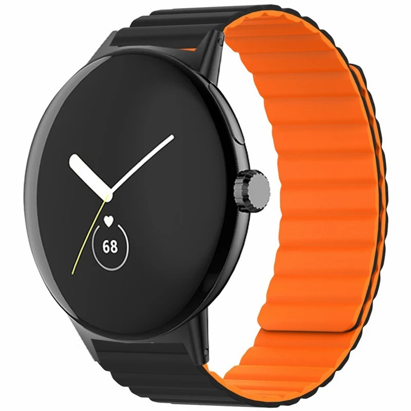 Google Pixel Watch / Pixel Watch 2 Magnetic Watch Band Adjustable Flexible Wrist Strap - Black+Orange