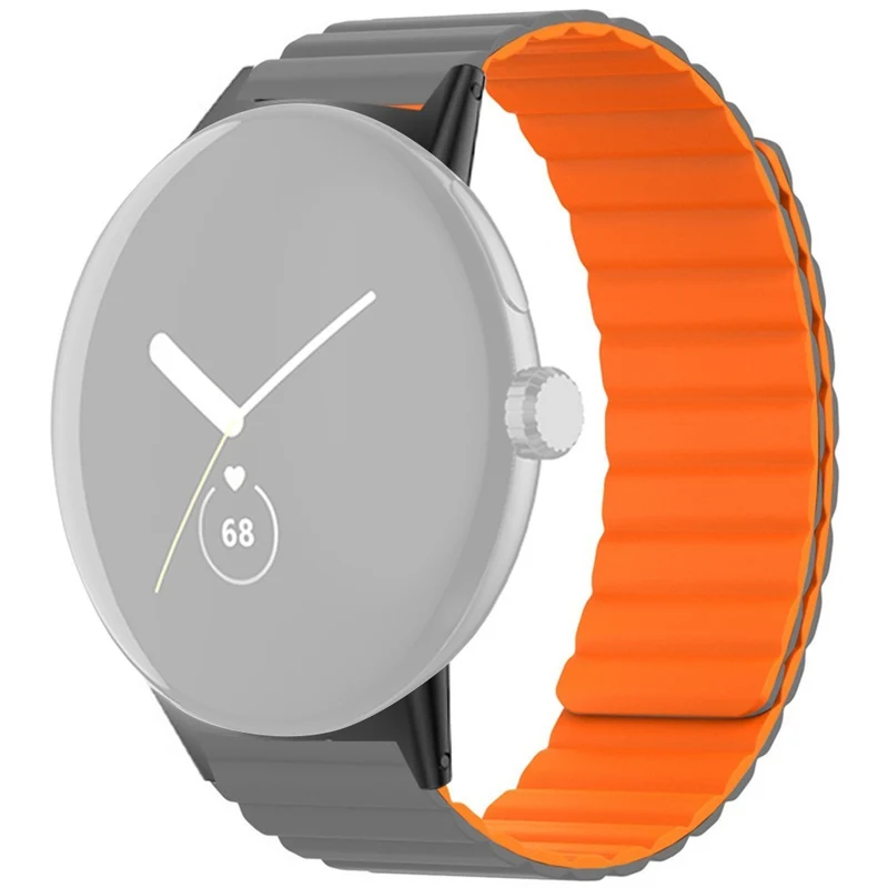 Google Pixel Watch / Pixel Watch 2 Magnetic Watch Band Adjustable Flexible Wrist Strap - Black+Orange