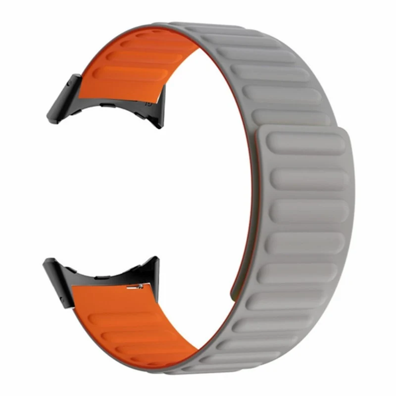 Google Pixel Watch / Pixel Watch 2 Magnetic Watch Band Adjustable Flexible Wrist Strap - Black+Orange