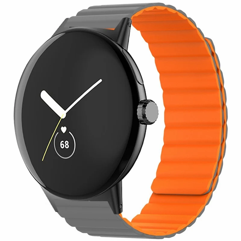 Google Pixel Watch / Pixel Watch 2 Magnetic Watch Band Adjustable Flexible Wrist Strap - Black+Orange