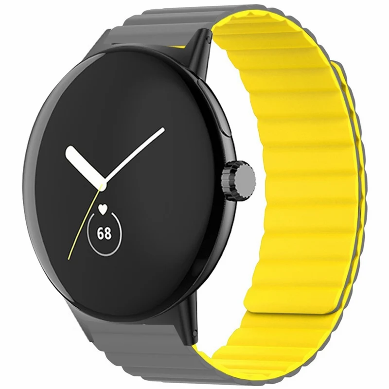 Google Pixel Watch / Pixel Watch 2 Magnetic Watch Band Adjustable Flexible Wrist Strap - Black+Orange