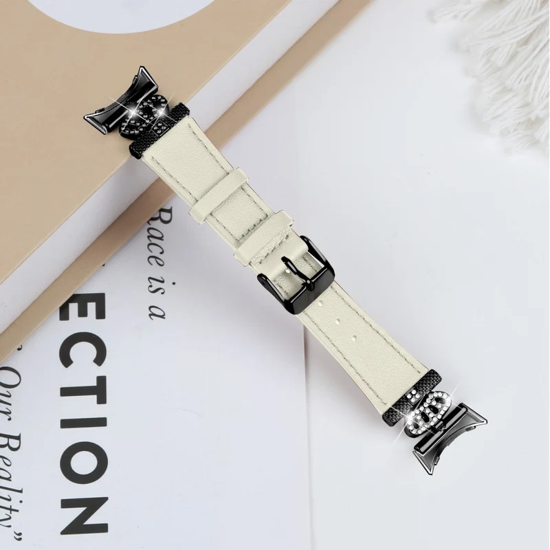 Google Pixel Watch Crown Rhinestone Decor Genuine Cow Leather Wrist Band Strap