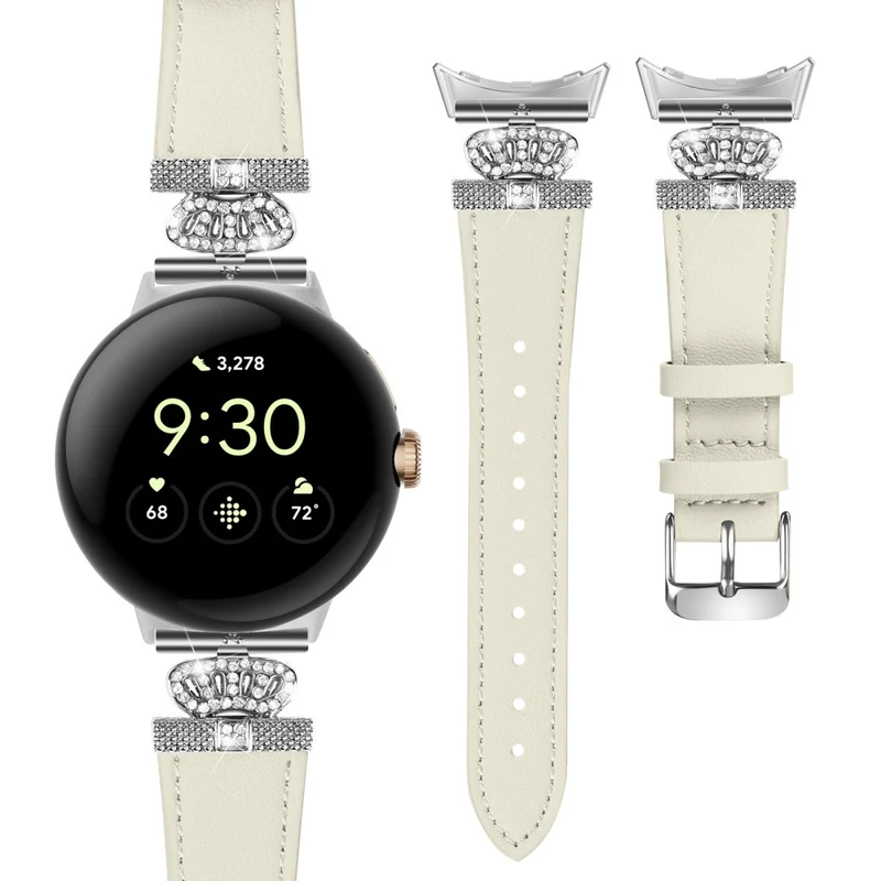Google Pixel Watch Soft Genuine Cow Leather Rhinestone Watch Strap - Apricot