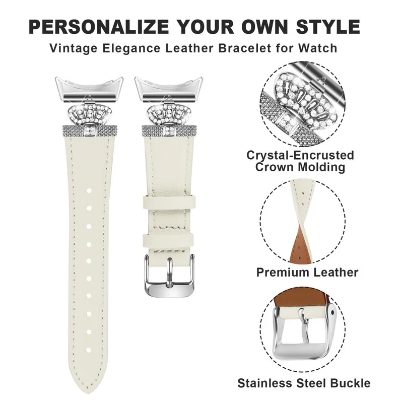 Google Pixel Watch Soft Genuine Cow Leather Rhinestone Watch Strap - Apricot