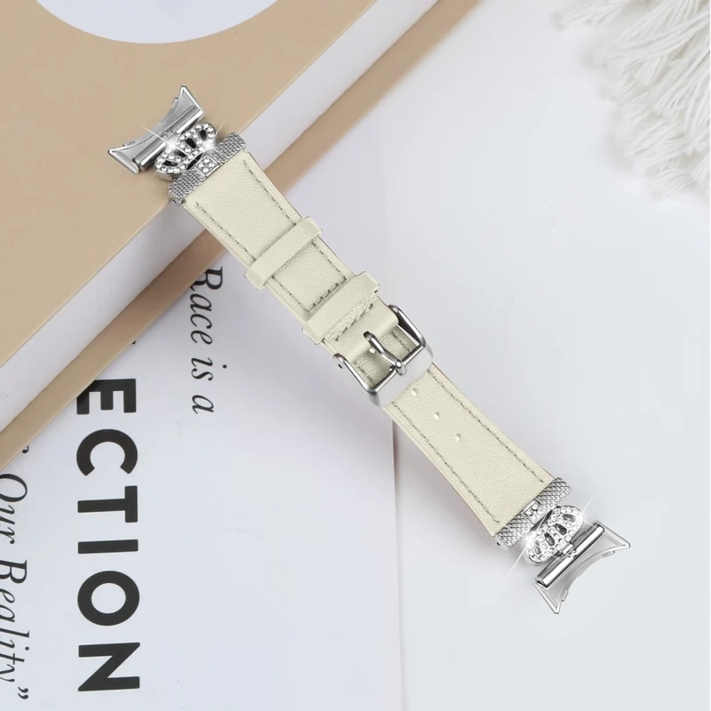 Google Pixel Watch Soft Genuine Cow Leather Rhinestone Watch Strap - Apricot