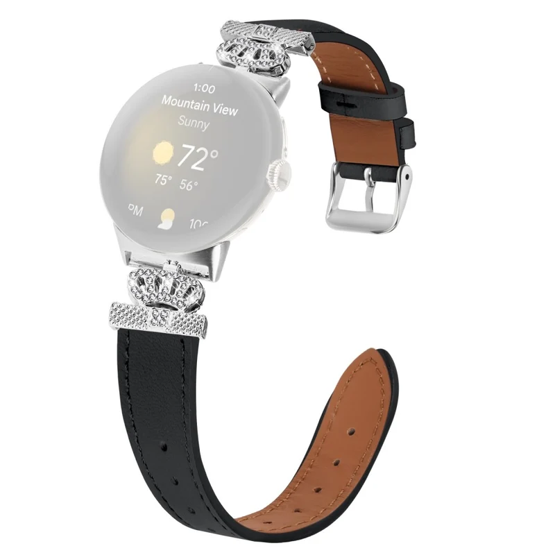 Google Pixel Watch Soft Genuine Cow Leather Rhinestone Watch Strap - Apricot