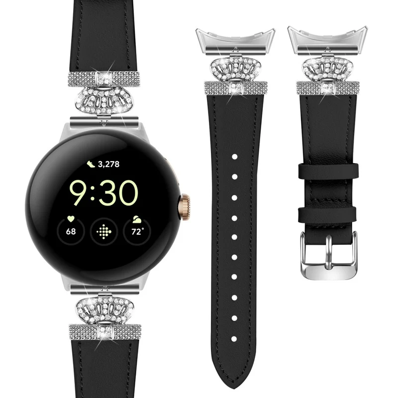Google Pixel Watch Soft Genuine Cow Leather Rhinestone Watch Strap - Apricot