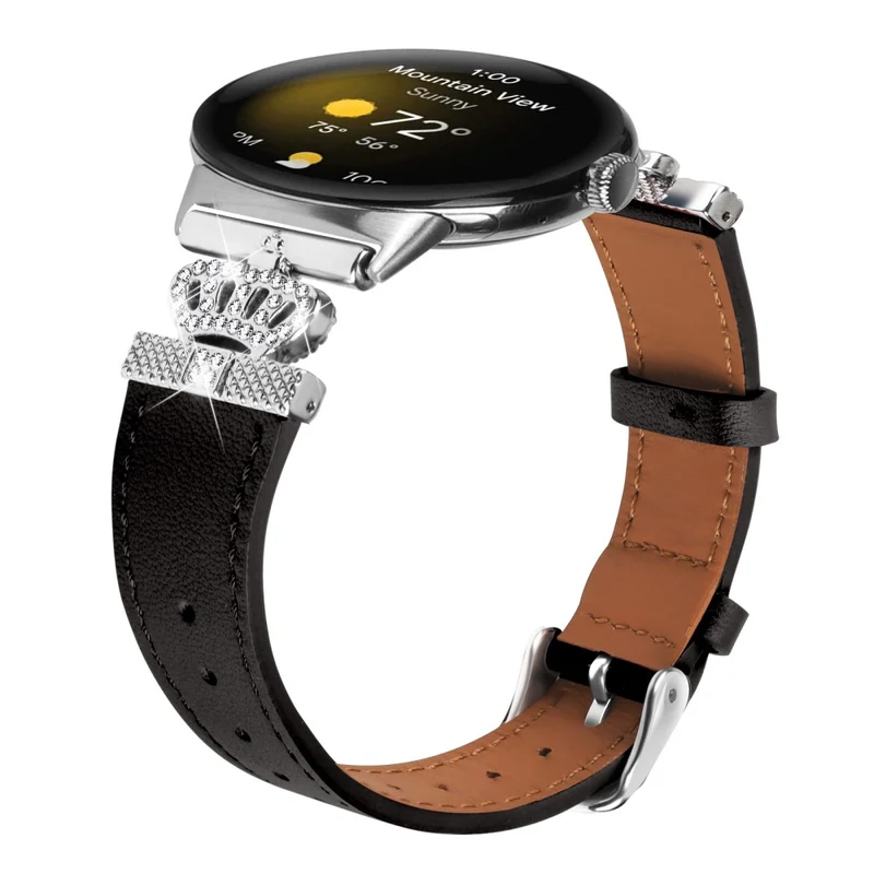 Google Pixel Watch Soft Genuine Cow Leather Rhinestone Watch Strap - Apricot