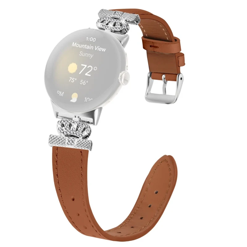 Google Pixel Watch Soft Genuine Cow Leather Rhinestone Watch Strap - Apricot