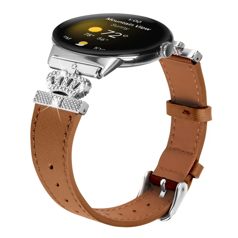 Google Pixel Watch Soft Genuine Cow Leather Rhinestone Watch Strap - Apricot