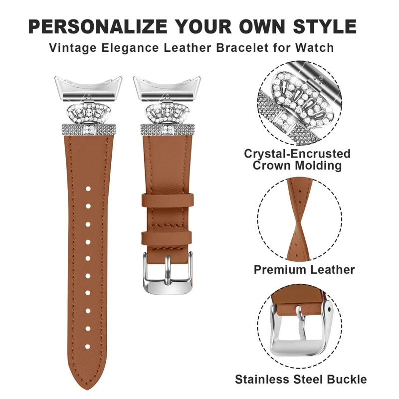 Google Pixel Watch Soft Genuine Cow Leather Rhinestone Watch Strap - Apricot