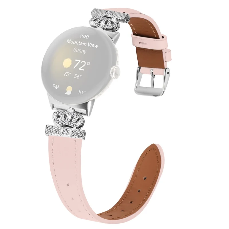 Google Pixel Watch Soft Genuine Cow Leather Rhinestone Watch Strap - Apricot