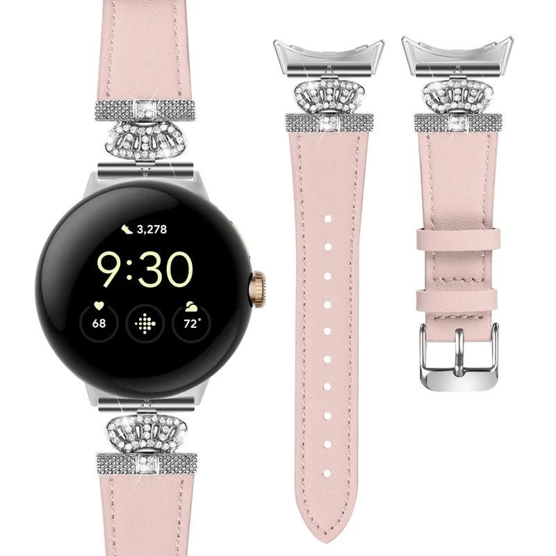 Google Pixel Watch Soft Genuine Cow Leather Rhinestone Watch Strap - Apricot