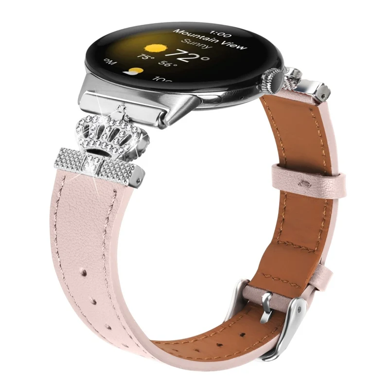 Google Pixel Watch Soft Genuine Cow Leather Rhinestone Watch Strap - Apricot