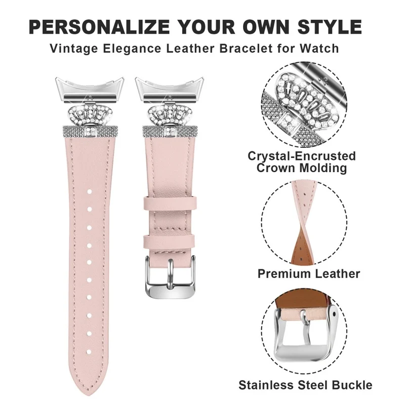 Google Pixel Watch Soft Genuine Cow Leather Rhinestone Watch Strap - Apricot