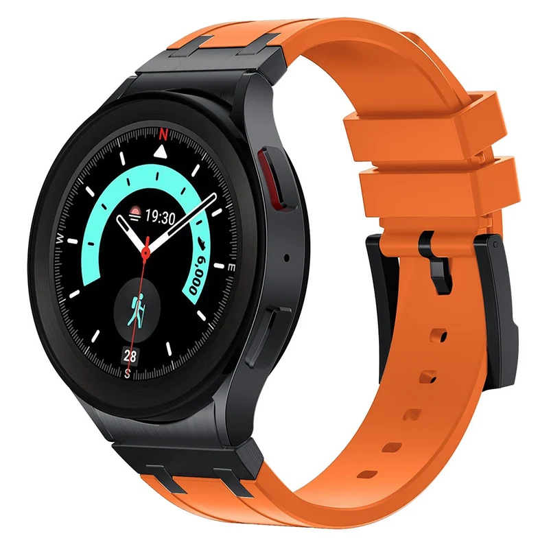 Samsung Galaxy Watch4 / Watch 5 / Watch6 Watch Strap AP Silicone Band Waterproof - Black Buckle+Orange