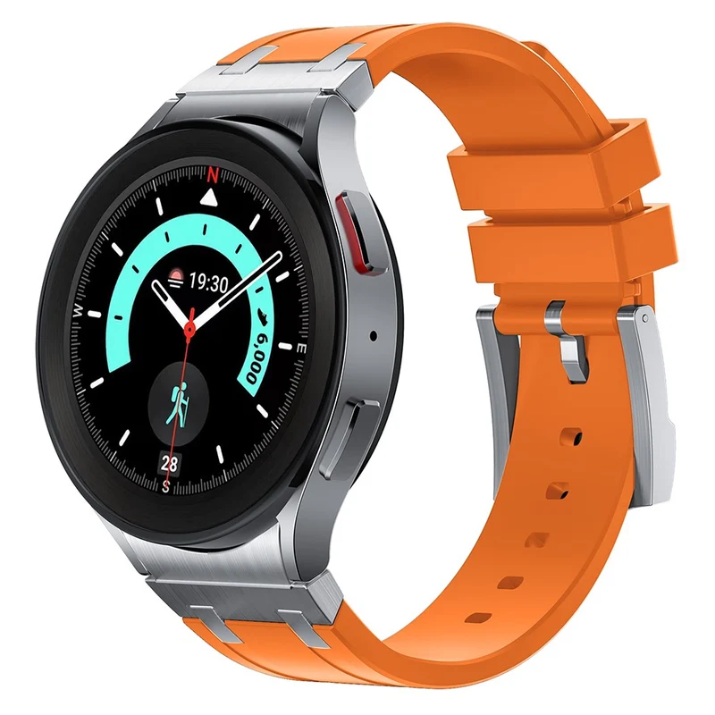 Samsung Galaxy Watch4 / Watch 5 / Watch6 Watch Strap AP Silicone Band Waterproof - Black Buckle+Orange