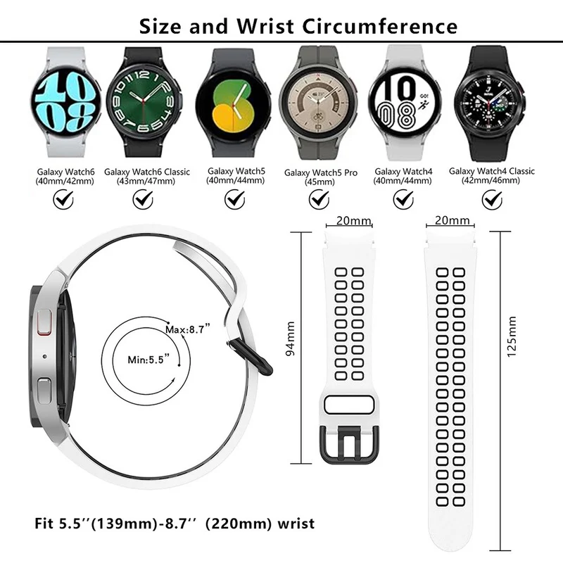 KALEBOL KLB-SSGJ-001 Samsung Galaxy Watch4 / Watch 5 / Watch6 Silicone Watch Band Soft Strap - White+Orange
