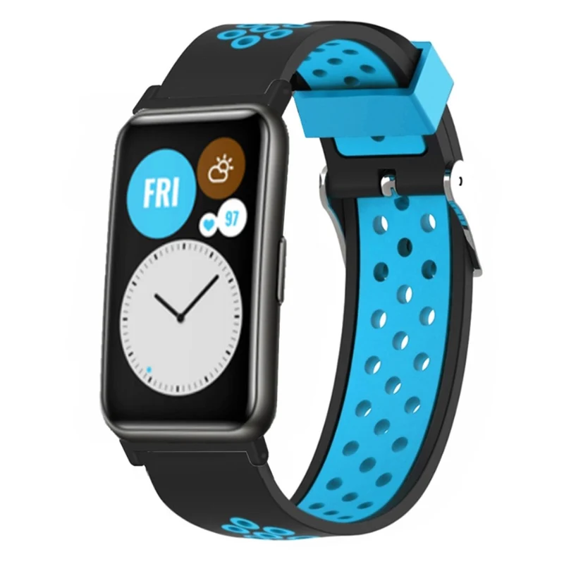 Huawei Watch Fit / Watch Fit Special Edition Dual Color Flexible Watch Band with Breathable Holes - Black+Blue