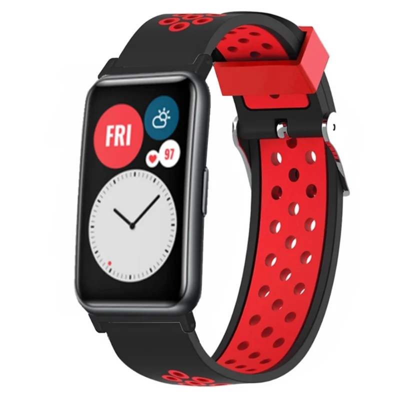 Huawei Watch Fit / Watch Fit Special Edition Dual Color Flexible Watch Band with Breathable Holes - Black+Blue