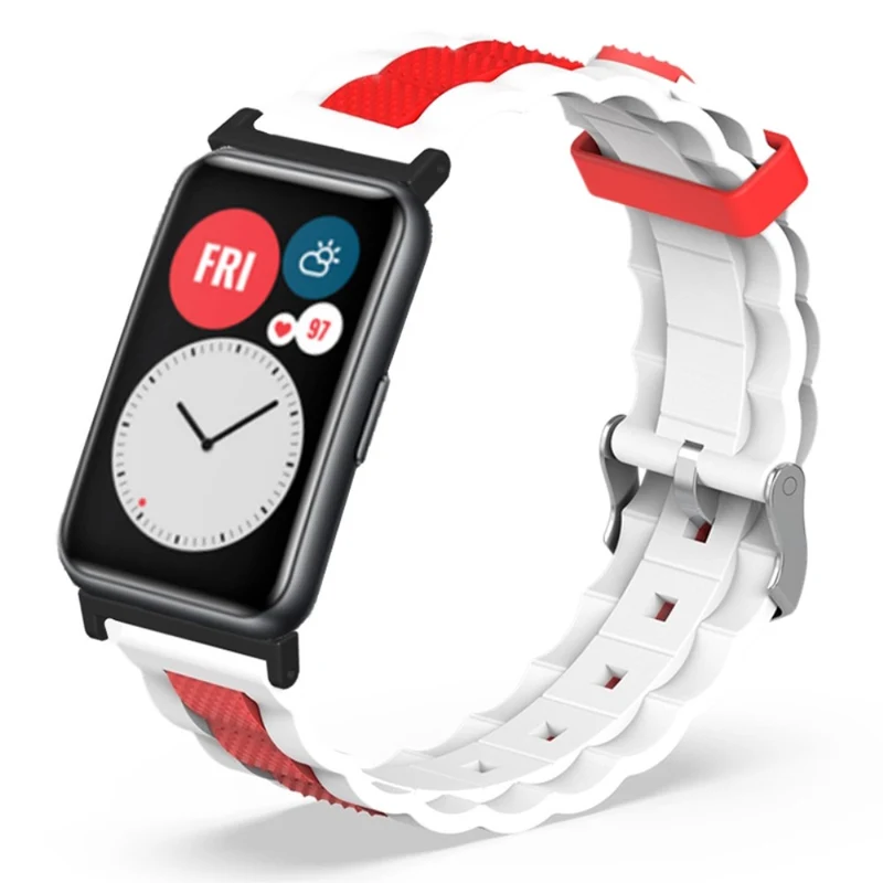 Huawei Watch Fit / Watch Fit SE Watch Band Dual Color Wave Design Flexible Strap - White+Red