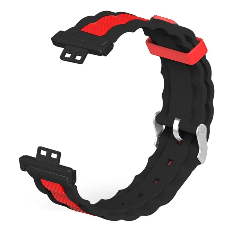 Huawei Watch Fit / Watch Fit SE Watch Band Dual Color Wave Design Flexible Strap - White+Red