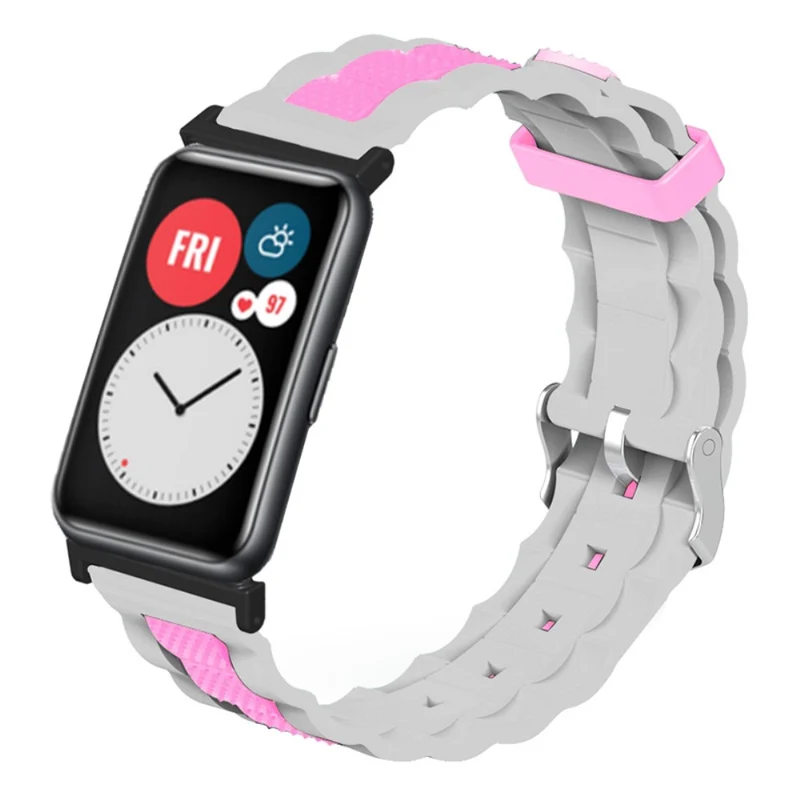 Huawei Watch Fit / Watch Fit SE Watch Band Dual Color Wave Design Flexible Strap - White+Red