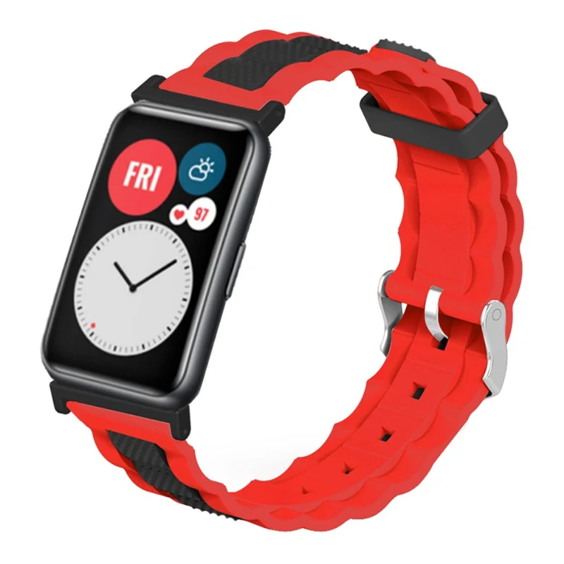Huawei Watch Fit / Watch Fit SE Watch Band Dual Color Wave Design Flexible Strap - White+Red