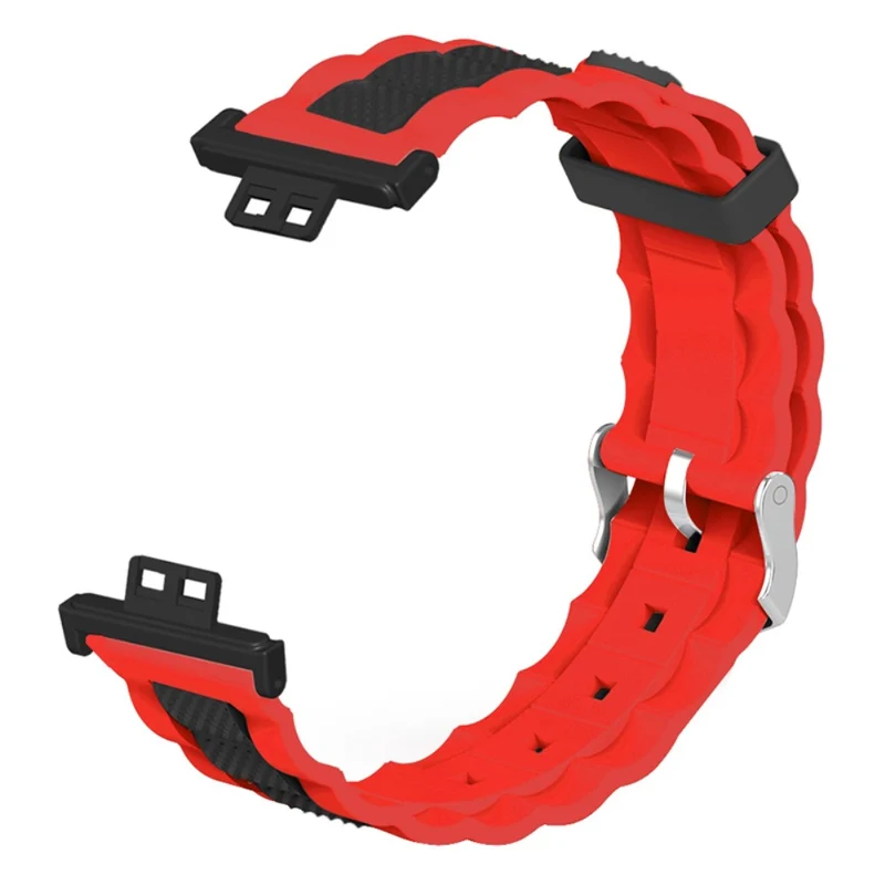 Huawei Watch Fit / Watch Fit SE Watch Band Dual Color Wave Design Flexible Strap - White+Red