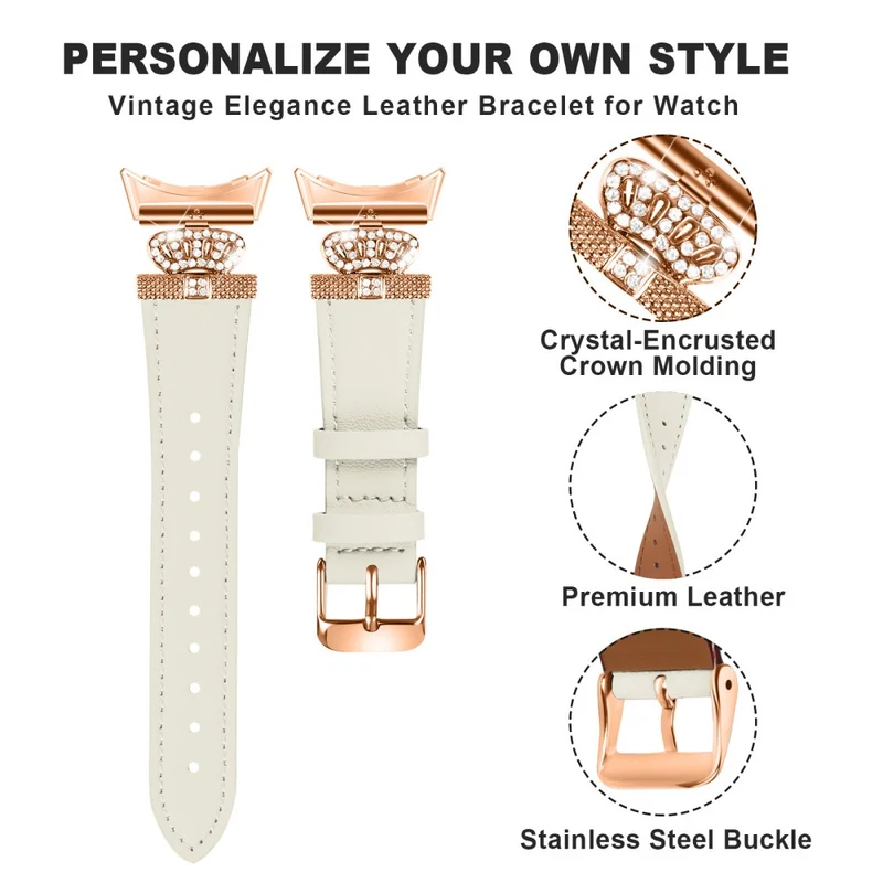 Google Pixel Watch Rhinestone Genuine Cow Leather Wrist Band Strap