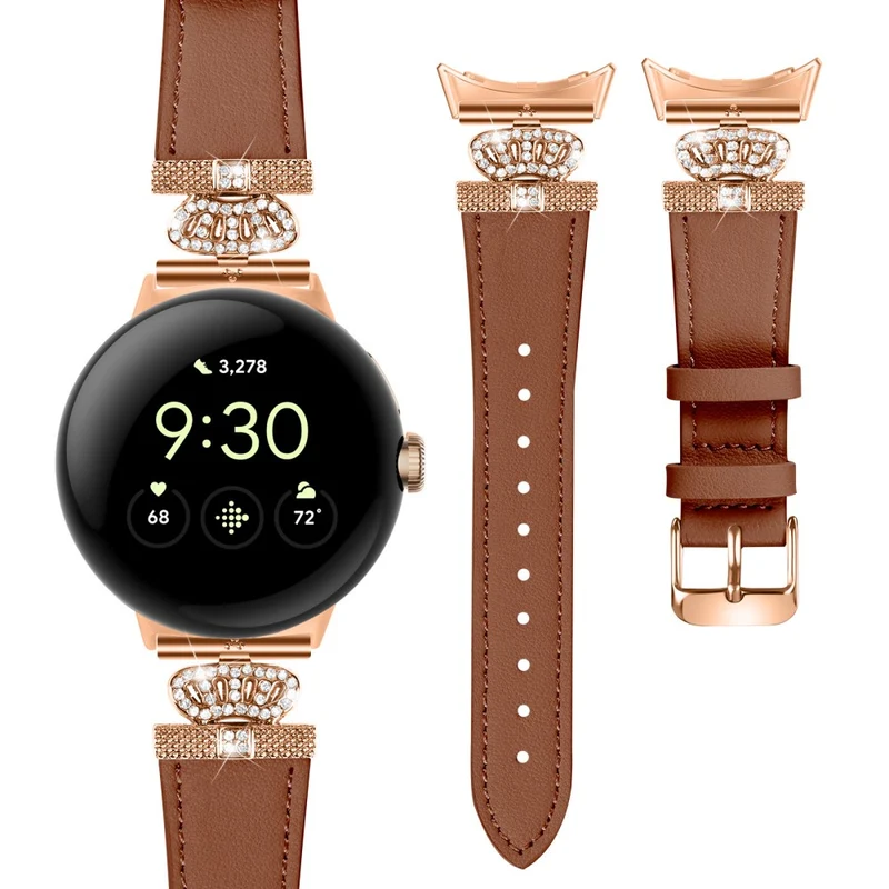 Google Pixel Watch Rhinestone Genuine Cow Leather Wrist Band Strap