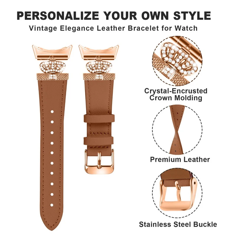 Google Pixel Watch Rhinestone Genuine Cow Leather Wrist Band Strap