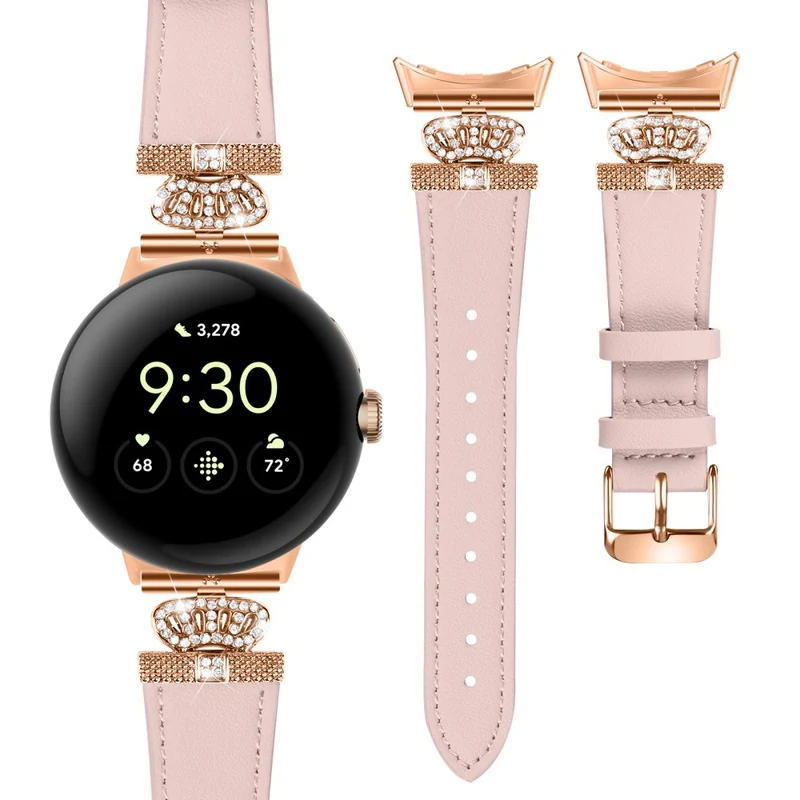 Google Pixel Watch Rhinestone Genuine Cow Leather Wrist Band Strap