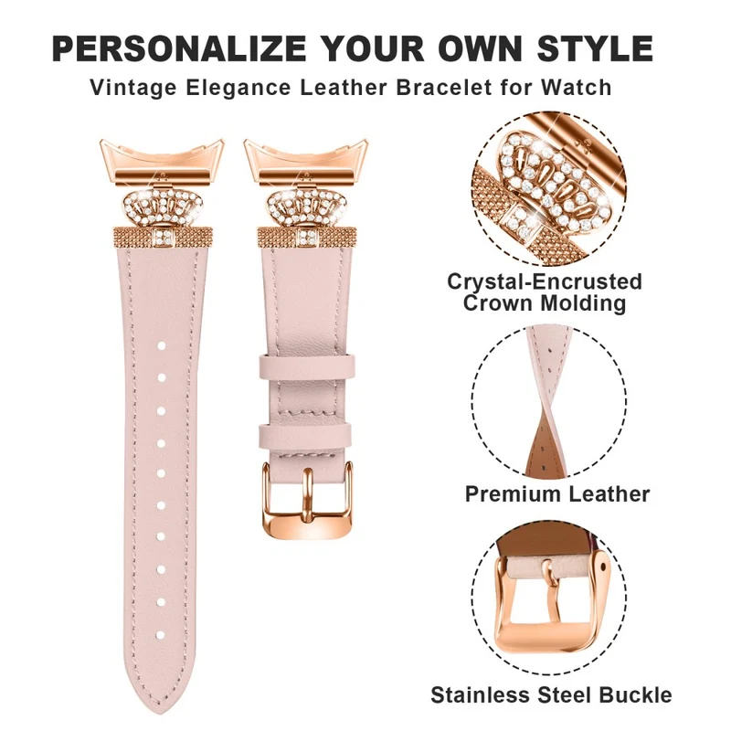 Google Pixel Watch Rhinestone Genuine Cow Leather Wrist Band Strap