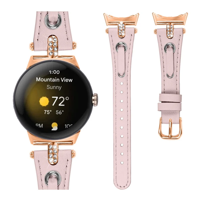 Google Pixel Watch Genuine Cow Leather Watch Strap Rhinestone Decor Watch Band