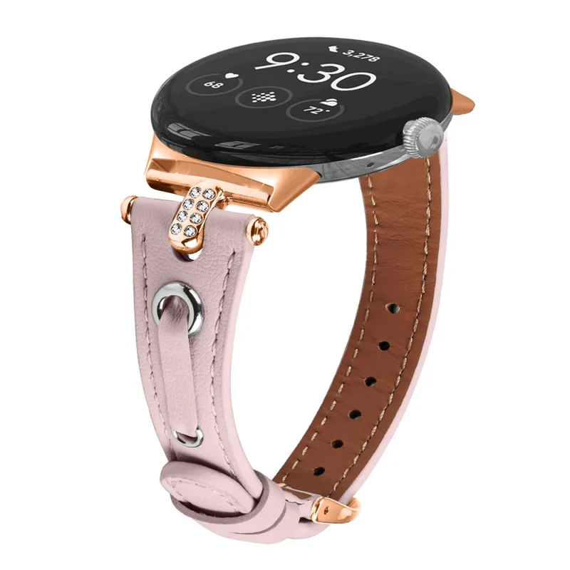 Google Pixel Watch Genuine Cow Leather Watch Strap Rhinestone Decor Watch Band