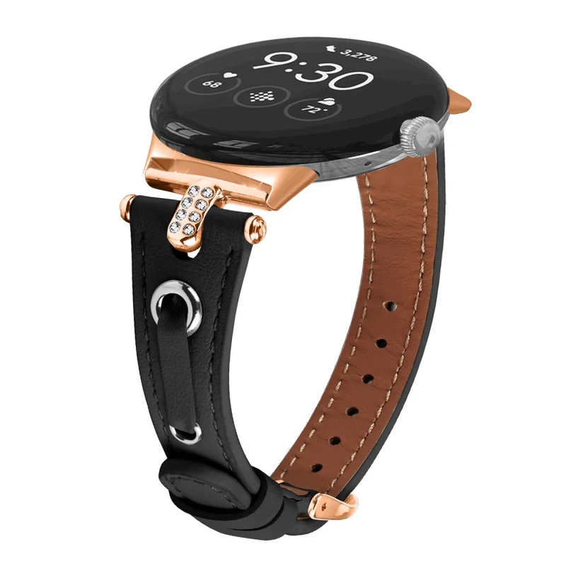 Google Pixel Watch Genuine Cow Leather Watch Strap Rhinestone Decor Watch Band