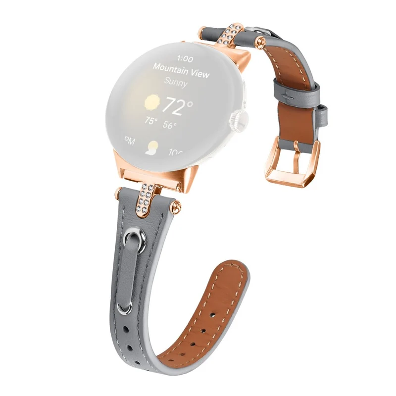 Google Pixel Watch Genuine Cow Leather Watch Strap Rhinestone Decor Watch Band