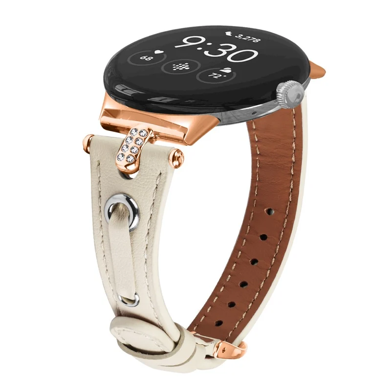 Google Pixel Watch Genuine Cow Leather Watch Strap Rhinestone Decor Watch Band